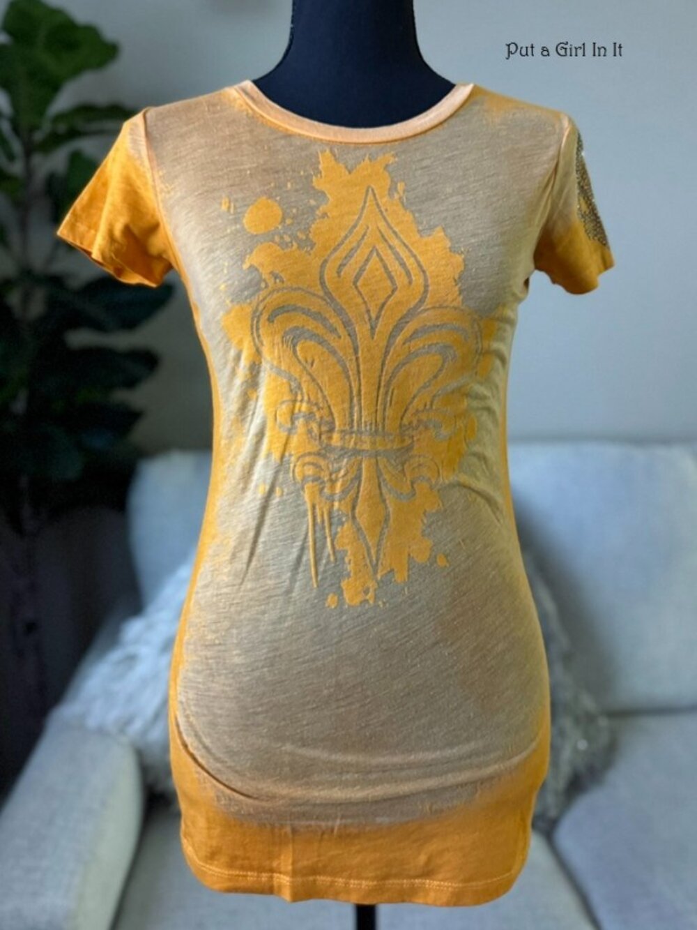 Vocal Apparel Women's Studded Orange Burnout Fleur Angel Wings T Shirt S M L XL